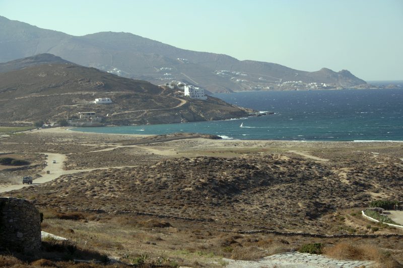 Ruins of an ancient settlement on the shore of Ftelia Bay in Mykonos.