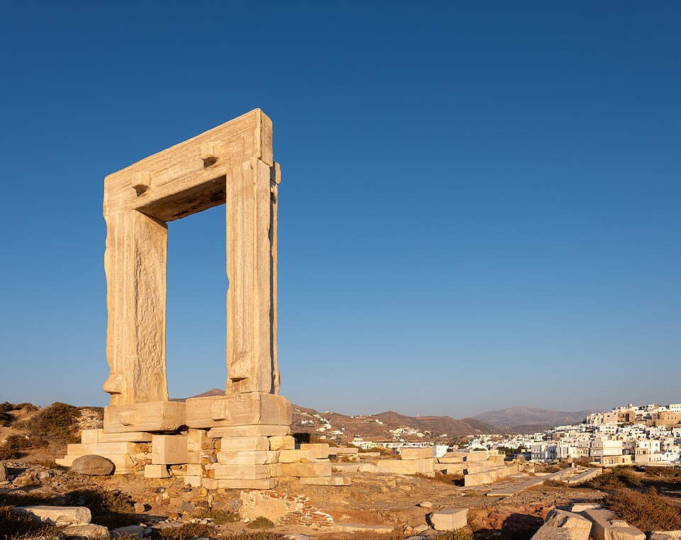 The ancient Portara gateway (Temple of Apollo) at Naxos port