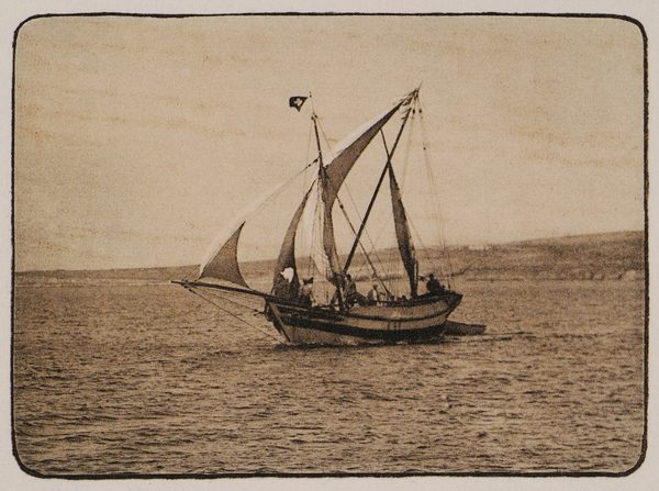 A historic view of the Cyclades islands from the sea