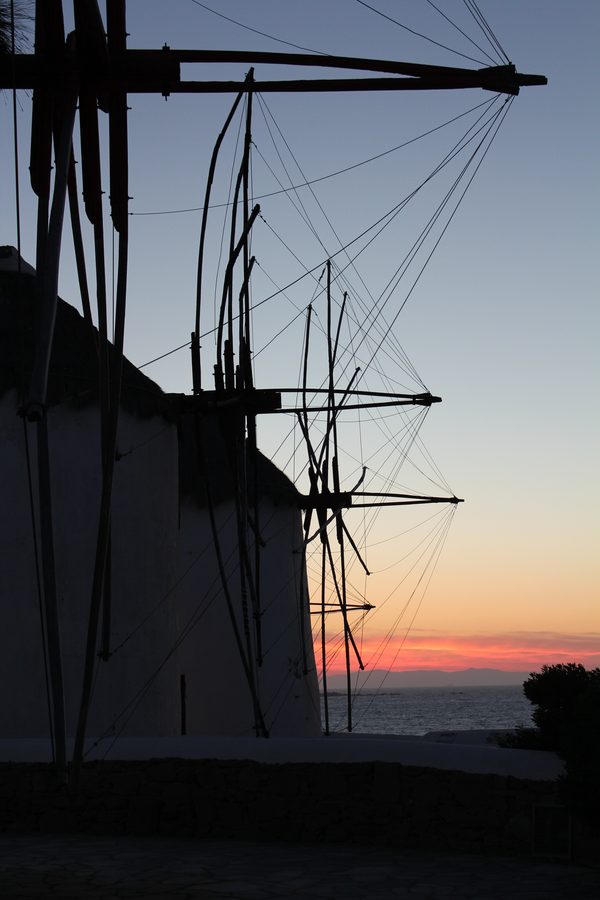 The famous row of Kato Mili windmills overlooking the harbour of Mykonos